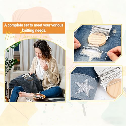 Knit Patch Kit,Patchmaker 2.0 Kit,Darning Loom,Mini Portable Patch Knitpatch, Patchwork Weaving Tool Set for Quickly Sewing Repair, Sewing,Knitting Kits for Beginners Repair Jeans, Socks(28Hooks) - color: 28 Hooks