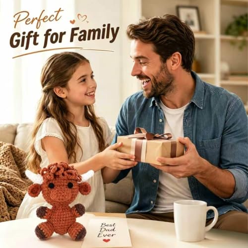 HOUSE CREATIVITY Crochet Kit for Beginners, Make a Highland Cow, Amigurumi Starter Kit with Step-by-Step Video Tutorial, Yarn, Hook & Stuffing, Stress Relief DIY Craft Gift for Adults - color: Cow
