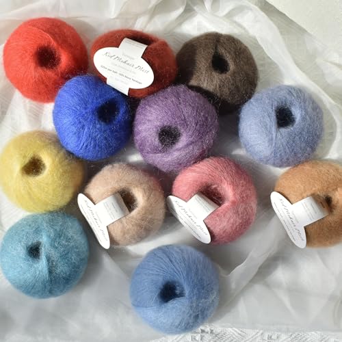Kid-Silk Mohair Yarn, Lace Weight, 4 Balls 100g, 1420 yds | Yarnique Fine Lace Yarn | Smooth Knitting & Crochet | Light Fabric (12 Golden Honey) - color: 12 Golden Honey