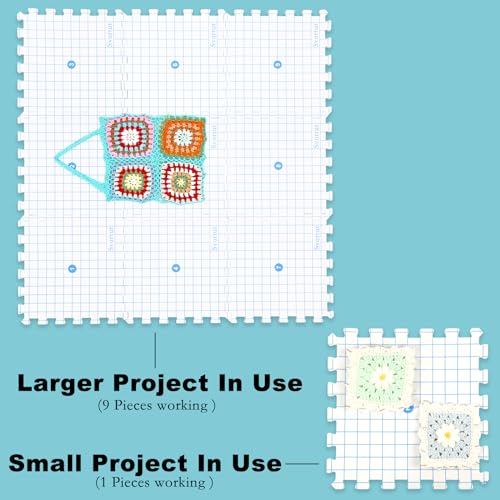 Svartur Interlocking Blocking Mat for Knitting and Crochet Projects, 9 Pack Knitting Blocking Mats with Blocking Comb Pins, T-pins, Crochet Blocking Board, Knitting Mat with Grid Line, Storage Bag - color: White-9Pack