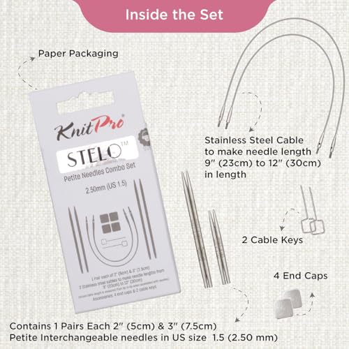 KnitPro Stelo Petite Interchangeable Needle Combo Set 2" (5cm) & 3" (7.5cm) | US 1.5 (2.5mm) - size: US Size 1.5 (2.5mm)