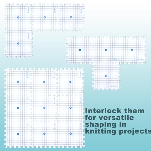 Svartur Interlocking Blocking Mat for Knitting and Crochet Projects, 9 Pack Knitting Blocking Mats with Blocking Comb Pins, T-pins, Crochet Blocking Board, Knitting Mat with Grid Line, Storage Bag - color: White-9Pack