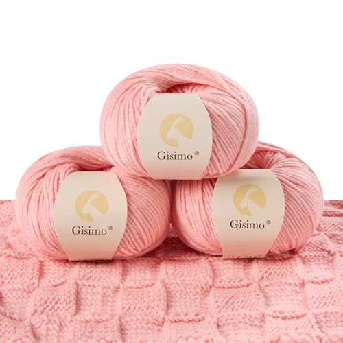 100% Merino Wool Yarn, 6-Ply Luxurious and Soft Yarn for Hand Knitting & Crocheting, 1.76 OZ/50g, 127 yds/116 Meters(Baby Pink, 3 Balls) - color: Baby Pink, size: 3 balls