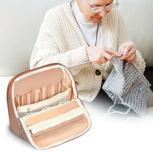 JOYYTUU Empty Crochet Hook Case - Stand Up Large Organizer Hook Holder for Knitting Supplies, Needles, Accessories (Case Only) Brown