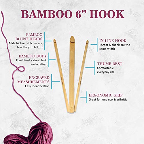JubileeYarn Bamboo Crochet Hooks Set - 6" (15cm) - Carbonized Brown - 15 Sizes - color: Carbonized Brown, size: 6" 15pc Set