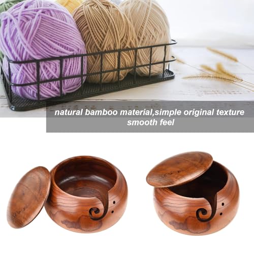 Joyeee Wooden Yarn Bowl, Yarn Holder for Crocheting, Crochet Bowl Accessories Holder with Holes Handmade to Prevent Slipping, Perfect Crochet Holder for Crocheting and Knitting Mothers Day Gift 6.3'' - color: Rosewood with lid, 6.3''