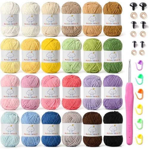 24 Pack Fluffy Chenille Yarn for Crocheting, Baby Yarn for Crocheting Soft, 3806yds/42oz Fingering Weight Crochet Amigurumi Yarn, Velvet Yarns for Crochet Baby Blanket&DIY Crafts.(Set A) - color: 24 A