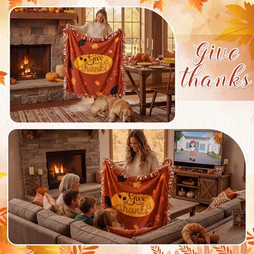 Chumia 2 Pcs/1 Set Thanksgiving Fall No Sew Fleece Blanket Kit 57 x 57 in | Give Thanks Maple Leaf DIY Tie Blanket Kits for Adults No Sew Gifts for Fall Autumn Harvest Thanksgiving Holiday Home Decor - style: Thanksgiving Fall