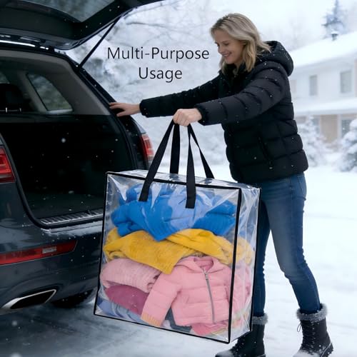 4-Pack Clear Heavy Duty Moving Bags and Storage Bags, 25 Gallon Large Moving Boxes Alternative for Wreath Storage Container, Under Bed Storage, Stadium Events, and College Moving Supplies - color: Square Clear, size: 4Pack