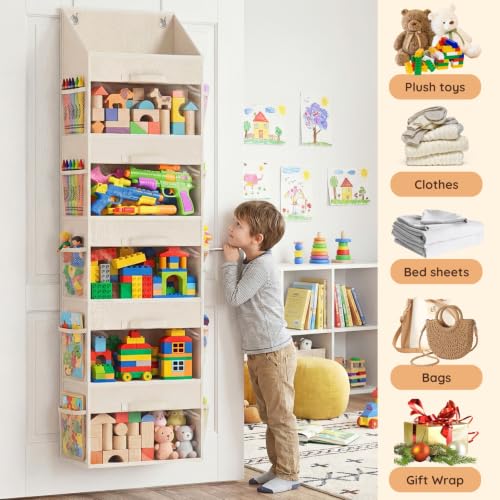 Ofiray-home Hanging Yarn Storage Organizer with 5 Drawers | Over Door Large Capacity Knitting Organizer Storage &10 Side Pockets, Hanging Yarn Holder for Knitting Needles, Crochet Hooks
