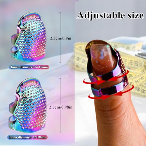 4 Pack Adjustable Metal Sewing Thimbles S+M – Finger Protector for Quilting Embroidery Needlework and DIY Craft Safety Use - color: 4 Colorful