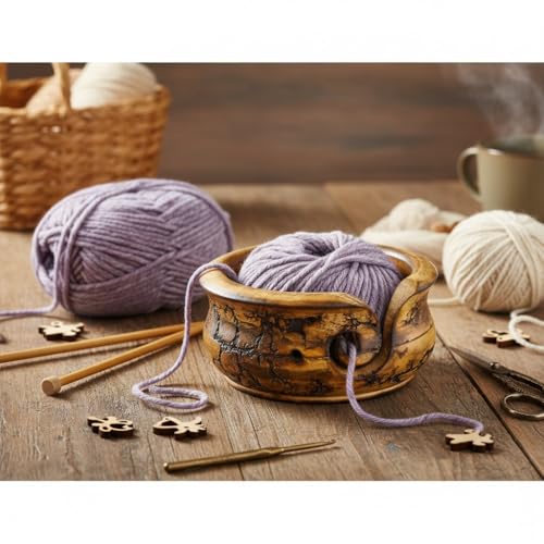 EARTHLY HOME Wooden Yarn Bowl, Knitting Yarn Bowl with Holes Storage Handmade to Prevent Slipping, Perfect Yarn Bowl for Gifting, Crocheting and Knitting Accessories - color: Cream