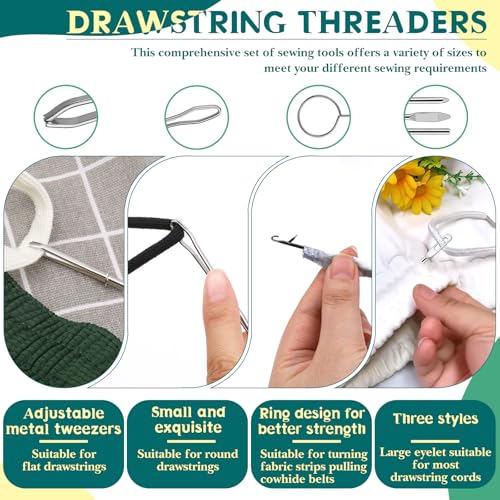 Fedmut Drawstring Threader Tool Set with Loop Turner, Bodkin Sewing Tool | Elastic Bodkin, Loop Turner Tweezers, Quick & Easy Rethreading Tools for Hoodies, Sweatpants, Sewing, and Crafts - color: Set B