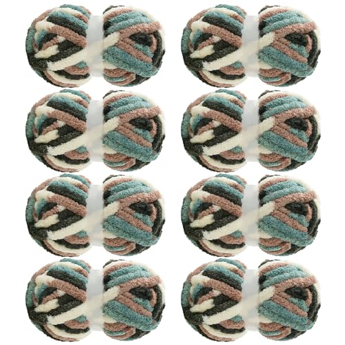 MABOZOO Tie Dye Chunky Yarn for Crocheting 8 Pack,Fluffy Jumbo Chenille Yarn,Soft Plush Yarn Bulky,Giant Thick Fuzzy Yarn for Hand Knitting or Arm Knitting,Green Multi (26 yds,8 oz Each Skein) - color: Olive,Orange,White