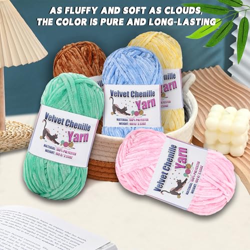 3 * 100g Fluffy Velvet Chenille Yarn for Crocheting and Knitting, Handcrafts Weaving Soft Chenille Yarn for Crocheting Clearance, Used for Making Baby Yarn Blanket, Clothes (3 - Bright Rainbow) - color: 3 - Bright Rainbow