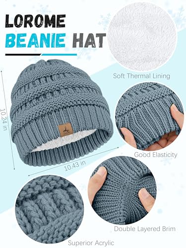 LOROME Winter Beanie Hat Scarf Gloves, Warm Fleece Knit Neck Scarf Set Gift | Hats Gloves Scarf Set, Touchscreen Gloves, Universal Size Neck Scarf Set Winter Gifts for Unisex Adult Winter Wear - color: Light Blue