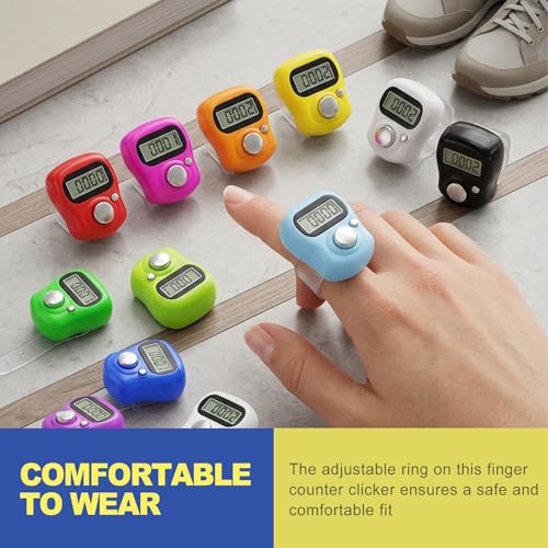 10 Pack Digital Finger Clicker Counter, Hand Tally Clickers for Counting Knitting, Crochet Row, Lap. Pitch & People Counter with Adjustable Ring, LCD Clicker for Classroom Sports