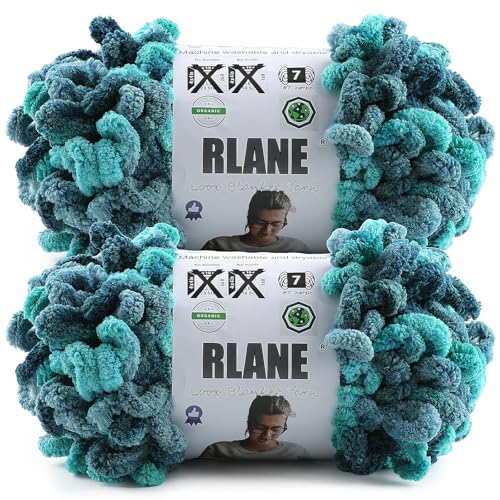 Loop Yarn for Finger Knitting Soft - Chunky Yarn for Hand Knitting - 2 Pack of 180 G/6.4 Oz - #7 Jumbo - 18 Yards - Chenille Blanket Yarn for Crocheting Blankets Amigurumi (2, Seaport Teals) - color: Seaport Teals