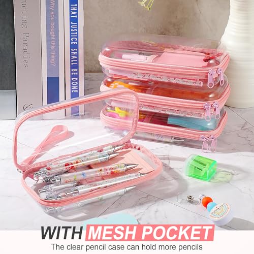 Sanwuta 4 Pcs Clear Hard Shell Zipper Case Plastic Case, Nude Pink - color: Nude Pink