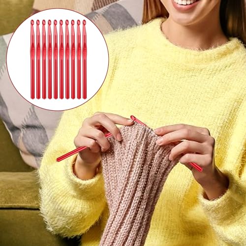 8mm Aluminum Crochet Hook, Size LKnitting Needles Craft Yarn, Crochet Hook for DIY Craft, Gold Crochet Needles for Knitting Scarf(10Pcs) - color: 8MM Red