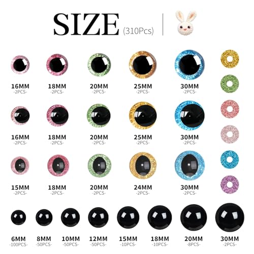 MUCUNNIA 620PCS Safety Eyes for Crocheting with Washers 6-30mm Glitter Safety Eyes for Amigurumi Crochet Stuffed Animals Teddy Bear Christmas Decorations