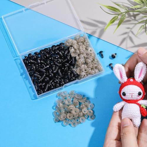 320pcs 10mm Safety Eyes for Amigurumi Black Plastic Crochet Eyes | Animals with Washers Craft Doll Eyes for Crocheting Stuffed Animal Eyes for DIY Crafts Plush Doll Making Supplies - size: 10mm