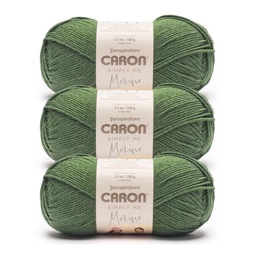 Caron Simply Me Merino Soft Yarn for Crocheting, Basil Heather, 3-Pack | #3 Light DK Yarn, 50% Merino Wool & 50% Acrylic, Soft Yarn for Crocheting, Knitting & DIY Crafts, 215yd, 100g/3.5oz per skein - color: Basil Heather