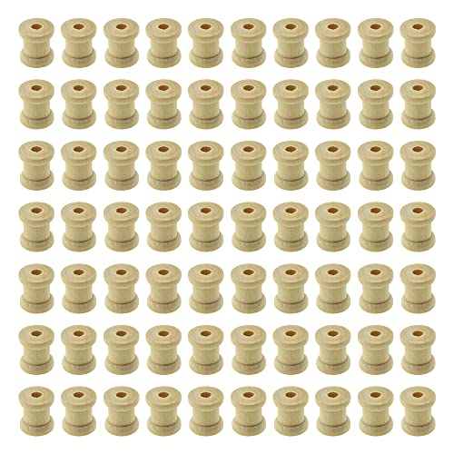 HAHIYO 0.6Inch 70pcs Natural Wood Unfinished Wooden Empty Thread Spool Smooth Wire Weaving Bobbin Textile Bobbin Rotatable Spool for Crafts DIY Art Education - color: Wood Color, size: 0.6Inch-70P