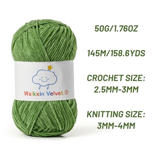 2 Pack Fluffy Chenille Yarn for Crocheting, Baby Yarn for Crocheting Soft, 100g/3.5oz Velvet Amigurumi Yarn, Fingering Weight Yarns for Crocheting Baby Blankets、DIY Craft.(2 Army Green) - color: 2 Army Green