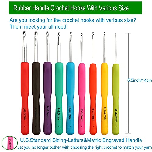 Looen Crochet Hooks Set-Yarn Needles Coloured Aluminum with Storage Case Rubbery Handle Ergonomic Comfort Grip DIY Craft Handmake Kit 47pcs - color: Pink Lily