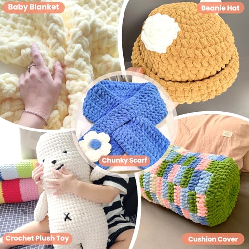 Super Bulky Chenille Yarn – 6 Pack of 100g (Total 600g) - CYC #6 Super Bulky 5mm Thick – Extra Soft Plush Chunky Yarn for Crocheting – Matte Chenille for Baby Blankets, Toys & Hats(Pink) - color: Pink