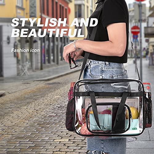 Clear Bags Stadium Approved,See Through Tote Bag+Shoulder Strap Large Transparent Bag - color: Large Size Black