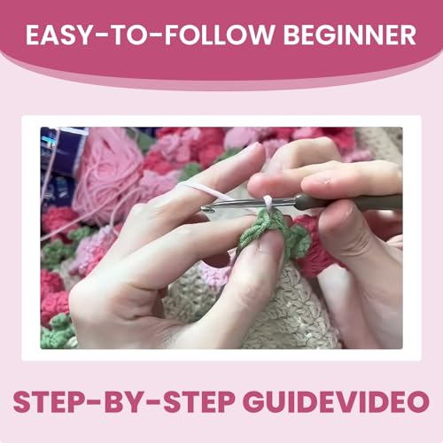 THMINS Beginner Crochet Kit – DIY Floral Blanket with Hook, Pattern & Step-by-Step Video Tutorial, Easy Craft Gift for Women, Christmas/Birthday (LightYellow)