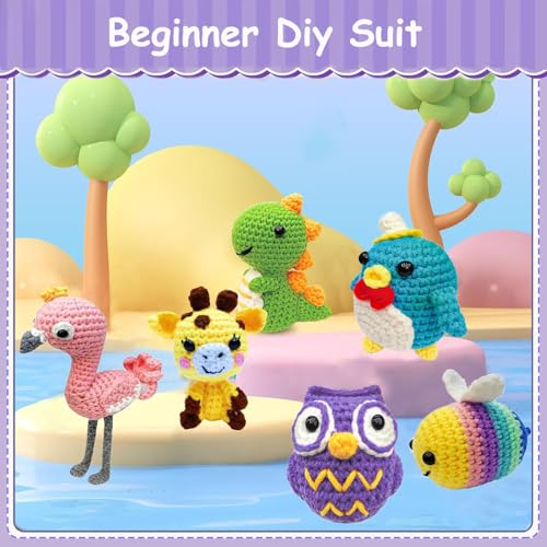 AaiLucky 6Pcs Crochet Kit for Beginners, 2026 DIY Craft for Adults, Christmas Gift for Crochet Lovers, Crocheting Animal Kits with Step-by-Step Video Tutorials, Yarn,Crochet Hook (Forest) - style: Forest