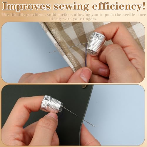 WJIAAA 8 PCS Sewing Thimbles for Hand Sewing, Metal Finger Protector Quilting Craft Accessories for Knitting Fingertip Protector Embroidery Needlework DIY Tools Anti-Slip Grooves Breathable