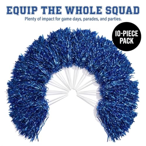 Metallic Royal Blue Foil Textured Cheerleader Pom Poms- Pack of 10 | Anderson's Metalllic Pom Pom, For Cheerleaders, Football, Basketball, Homecoming, Team Party, Dance Performance - color: Blue
