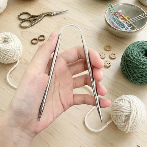 4.5MM Double-Pointed Flexible Knitting Needles 3-Piece Set, 9 Inch/23cm Circular Knitting Needles Stainless Steel Needles for Small Projects DIY Knitting - size: Size US 7 (4.5mm)