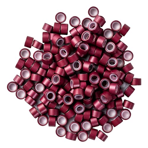 Big Kizzy Silicone Lined Microlink Beads 1000pcs 5.0mm (Burgundy) | for Invisible Application of Weft Hair Extensions - color: Burgundy, size: 1000 beads