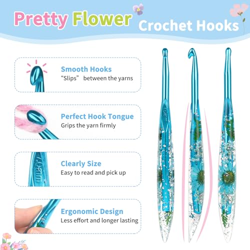 Coopay Crochet Hooks, 7mm Ergonomic Crochet Hook with Floral Plastic Grips | Long Crochet Needles for Crocheting,Stylish and Unique, Ideal for Crocheting Blankets, Dolls, Shawls, Hats, Scarves (7.0mm) - size: 7.0mm