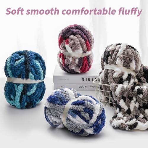 10 Pack Jumbo Chunky Yarn for Hand Knitting, Fluffy Chunky Chenille Yarn for Crocheting, Variegated Chunky Knit Baby Blanket Yarn, 240 yds /70.5 oz Super Bulky Yarn（Grey-Pink-Purple） - color: 10 Grey-Pink-Purple
