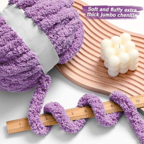 10 Pack Light Purple Fuzzy Chunky Yarn for Hand Knitting, Bulky Thick Fluffy Chenille Yarn for Crocheting, 240yds/70.5oz Jumbo Crochet Yarns, Soft Chunky Knit Blanket Yarns for Crochet - color: 10 Light Purple