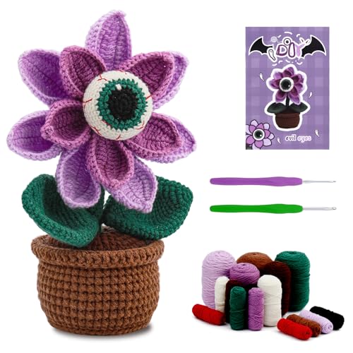 kgxulr Crochet Kit, Big-Eyed Beginner Crochet Kit for Adults, Knitting Kit | Crochet Kit for Beginners, Crochet Flower Kit, Beginner Crochet Kit for Adults with Step-by-Step Video Tutorials - color: Purple