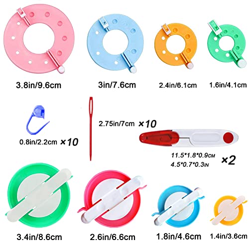 RRigo Pom Pom Maker, 4 Sizes Pompom Maker Tool Set for Fluff Ball Weave DIY Wool Yarn Knitting Craft Project for kitting Lover(30)