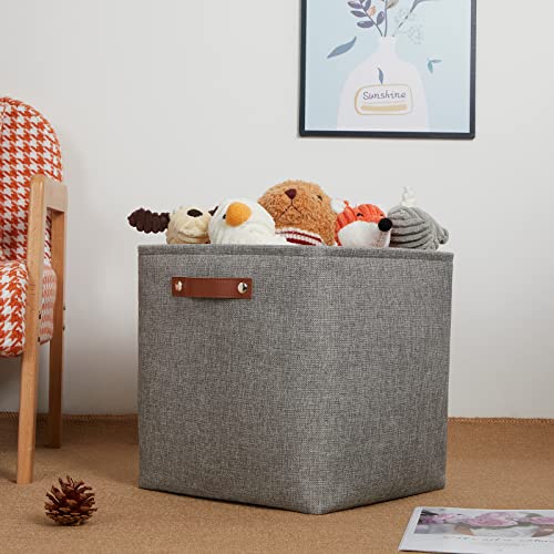 DULLEMELO Cube Storage Boxes,13 inch Fabric Baskets Closet Storage Bins for Home Organization and Storage,Stackale Gift Baskets Empty for Nursery Clothes Toys Kids Storage(Grey) - color: Grey, size: L-13"x 13"x 13"