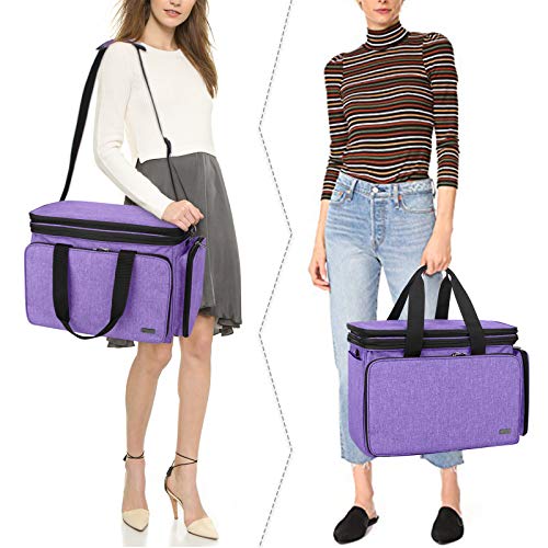LUXJA Portable Yarn Knitting Storage Tote Bag, Purple | Fits Knitting/Circular Needles Up to 14 Inches, Yarn Bag With Cover & Shoulder Strap for Crochet Hooks & Craft Accessories - color: Purple