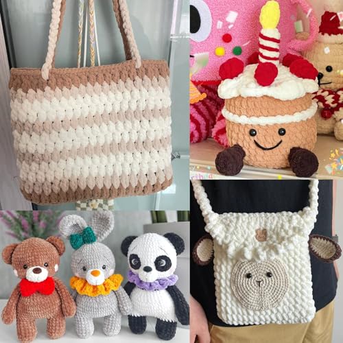 4 Pack Khaki Fluffy Velvet Yarn for Crocheting, Chunky Chenille Baby Blanket Yarn for Crochet, Soft Fuzzy Puzzle Yarn for Knitting, (100g/3.53oz Each) Bulky Thick Amigurumi Crochet Yarns - color: 4 Khaki