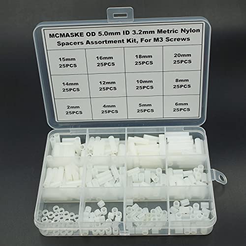 300PCS OD 5mm ID 3.2mm Nylon Round Unthreaded Spacers Standoffs Assortment Kit, Wall Plate spacers for M3 Screws,Clearance Spacers(White) - size: OD 5mm ID3.2mm