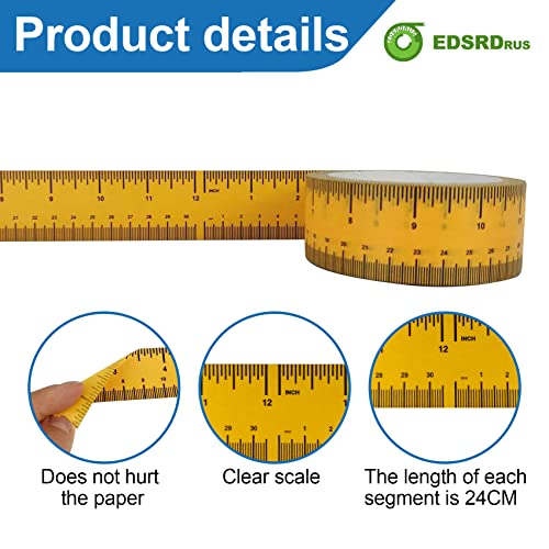 EDSRDRUS 3 Pack Ruler Tape 1/2, 1, 1-1/2 inch Masking Tape Measure, Repeating 12inch Imprint Adhesive Tape Measure, No Residue & Waterproof Ruler Tape for Painting, Sewing & DIY (Yellow) - color: Yellow, size: (1/2in+1in+1-1/2in) * 67Yard