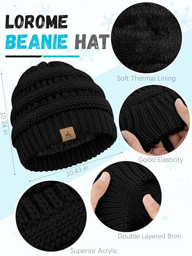 LOROME Winter Beanie Hat Scarf Gloves, Warm Fleece Knit Neck Scarf Set Gift | Hats Gloves Scarf Set, Touchscreen Gloves, Universal Size Neck Scarf Set Winter Gifts for Unisex Adult Winter Wear - color: Black