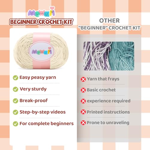 Mewaii Crochet Kit for Beginners, 6 Pack Toast Coaster Craft Set | 40% Extra Yarn, Video Tutorial, Pre-Started Piece, Beginner Friendly, Family Craft Gift for Adults & Kids - color: White